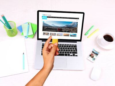 E-learning concept. Digital library - books inside laptop