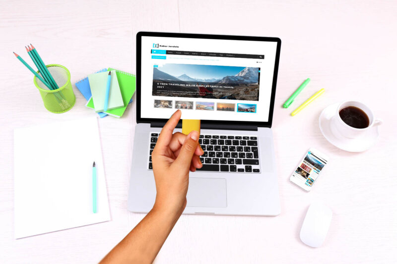 E-learning concept. Digital library - books inside laptop